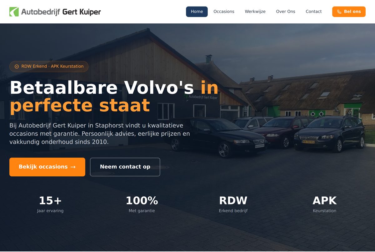 De voorpagina van autokuiper.nl, gemaakt met Rovik